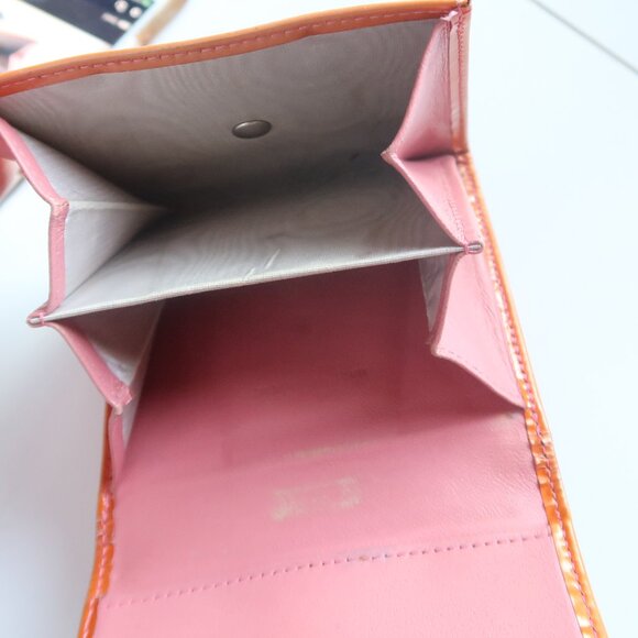 Chanel Orange Patent Leather Wallet Card Holder Silver CC Logo Luxury Designer - Picture 7 of 16